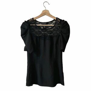 MM Couture by Miss Me Blouse Size Small Lace Yoke Crepe Woven Black Side Zip